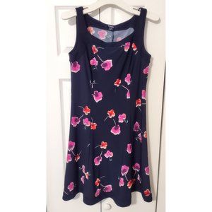 Chaps Floral Navy Sleevelss Dress Sz Small
